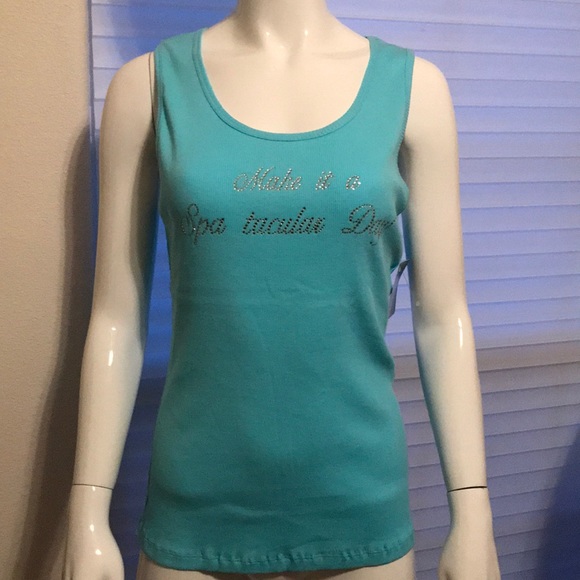 Turquoise Crystal Bling Tank Top - Spa tacular Day - Picture 1 of 5